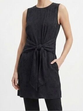Zara Basic Black Sleeveless Tie Front Tunic Python Snakeskin pattern 1715